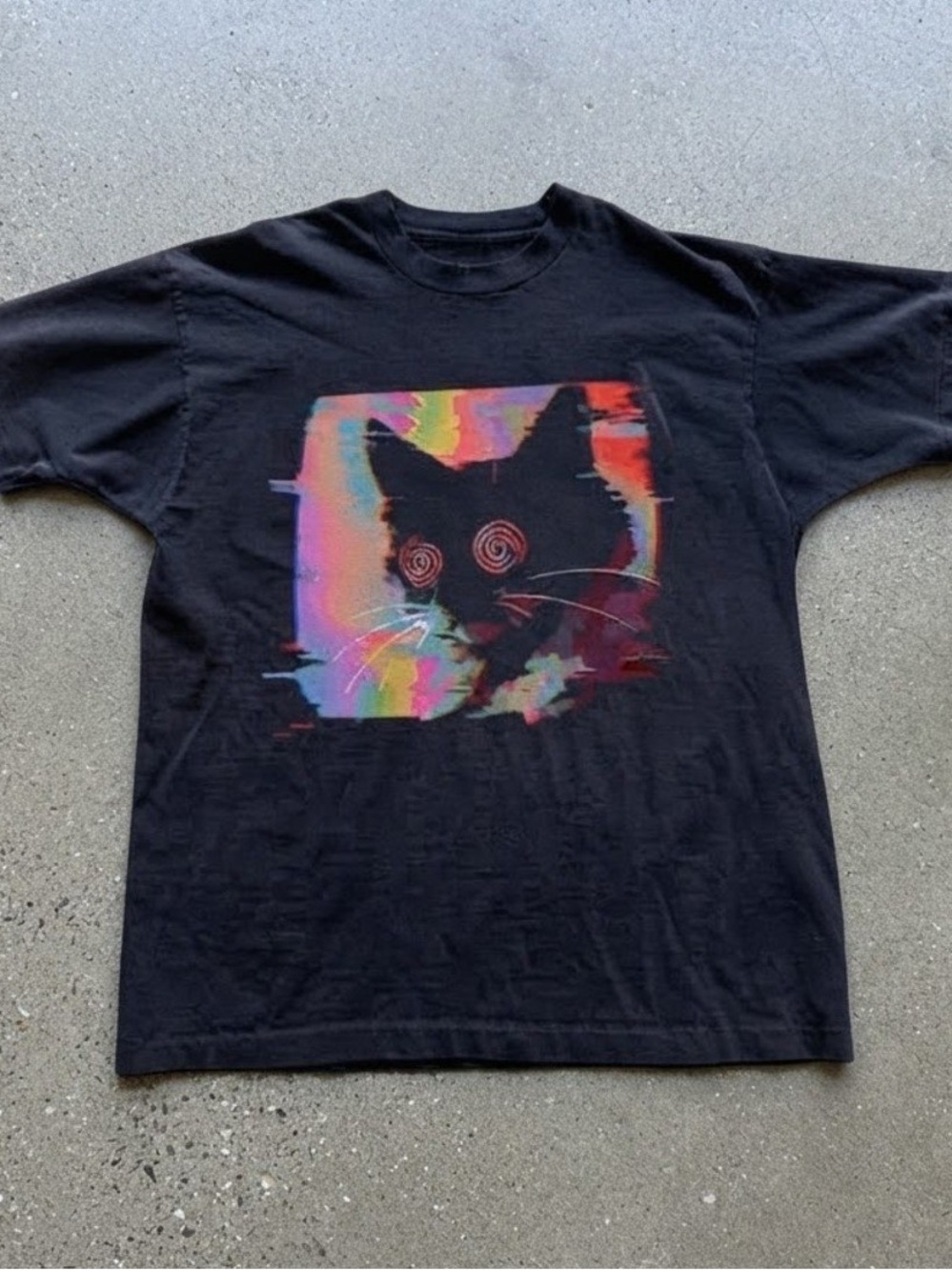 Glitch Cat Psychedelic Cotton Gildan T-Shirt Graphic Tee